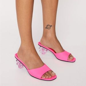 Nasty Gal Pink Slide Sandals with Clear Heels